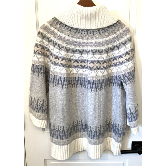 Lands End Women Size 1X Sweater Ivory Fair Isle Chunky Wool Alpaca Turtleneck - Picture 6 of 15
